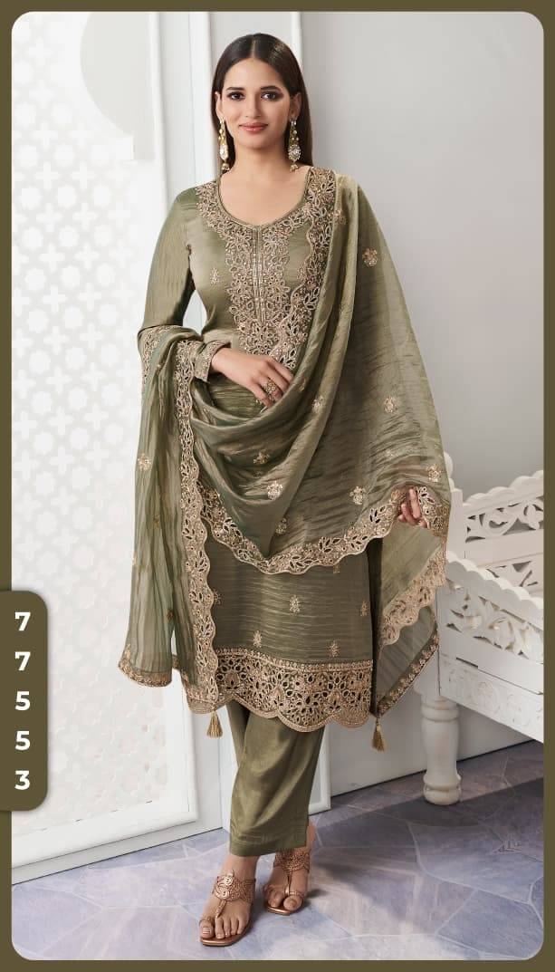 KULEESH - ZIANA by by vinay fashion 77551 To 77554 Designer Festive Suits Collection Beautiful Stylish Fancy Colorful Party Wear & Occasional Wear EMBROIDERED SOFT GOLD SILK Dresses At Wholesale Price